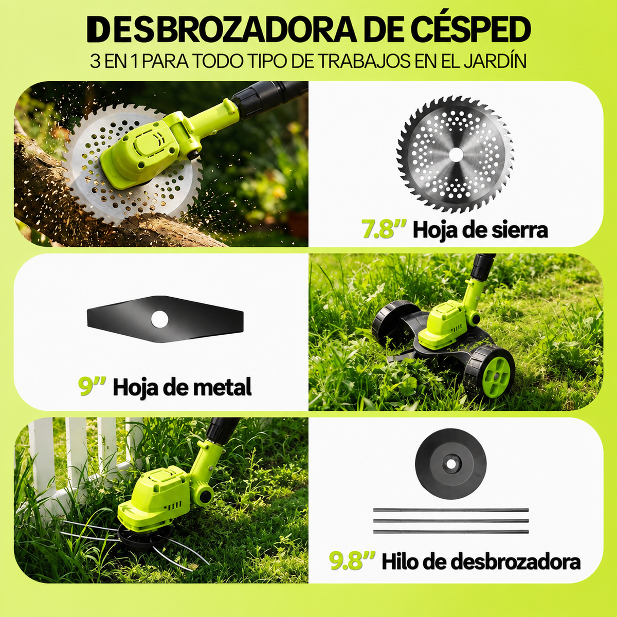Podadora Inalambrica Cesped Ruedas
